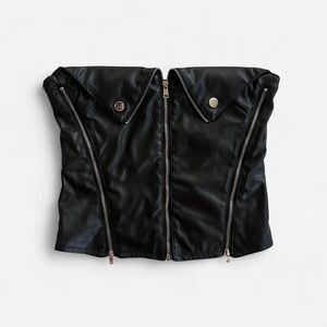 Y2K Edikted Leather Corset Top Goth Punk Black Zipper Grunge 2000s Raver